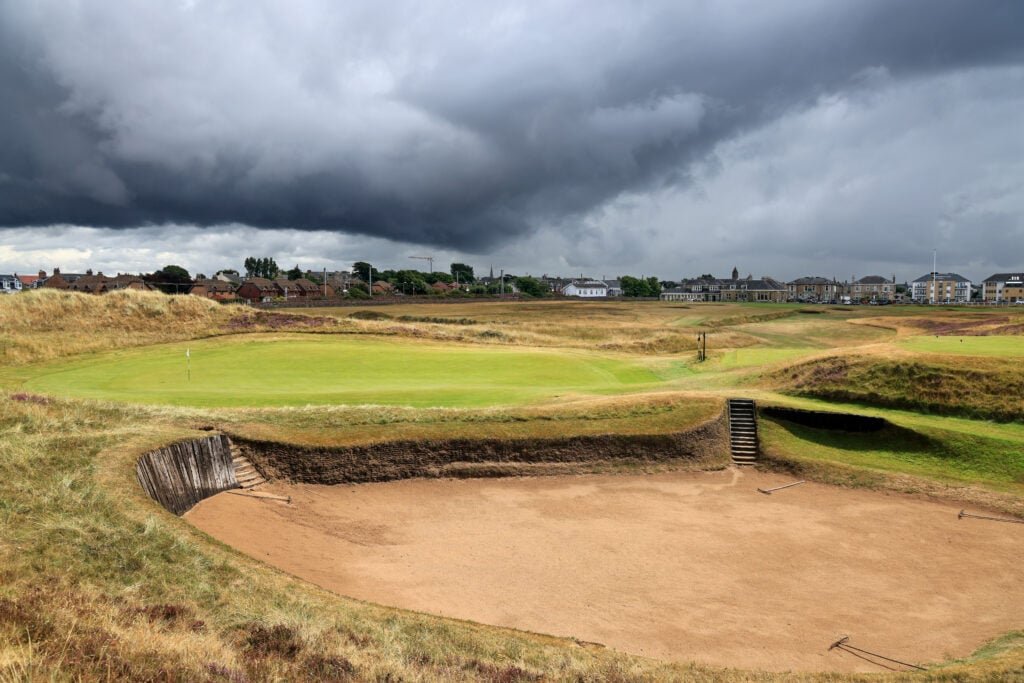 How much does a bunker really cost your club? – National Club Golfer | National Club Golfer A view of the approach to the green on the par 4, 17th hole 'Alps'1 at Prestwick Golf Club on August 06, 2021 in Prestwick, Scotland. (Photo by David Cannon/Getty Images)
